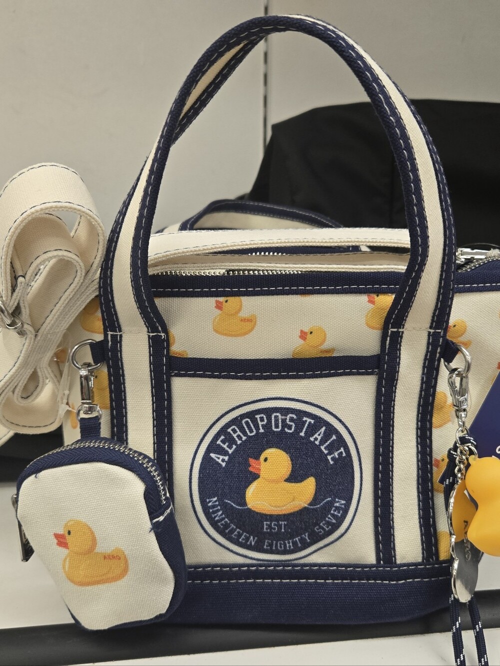 Aero Aeropostale rubber duckie duck mini tote bag purse canvas charms NWT